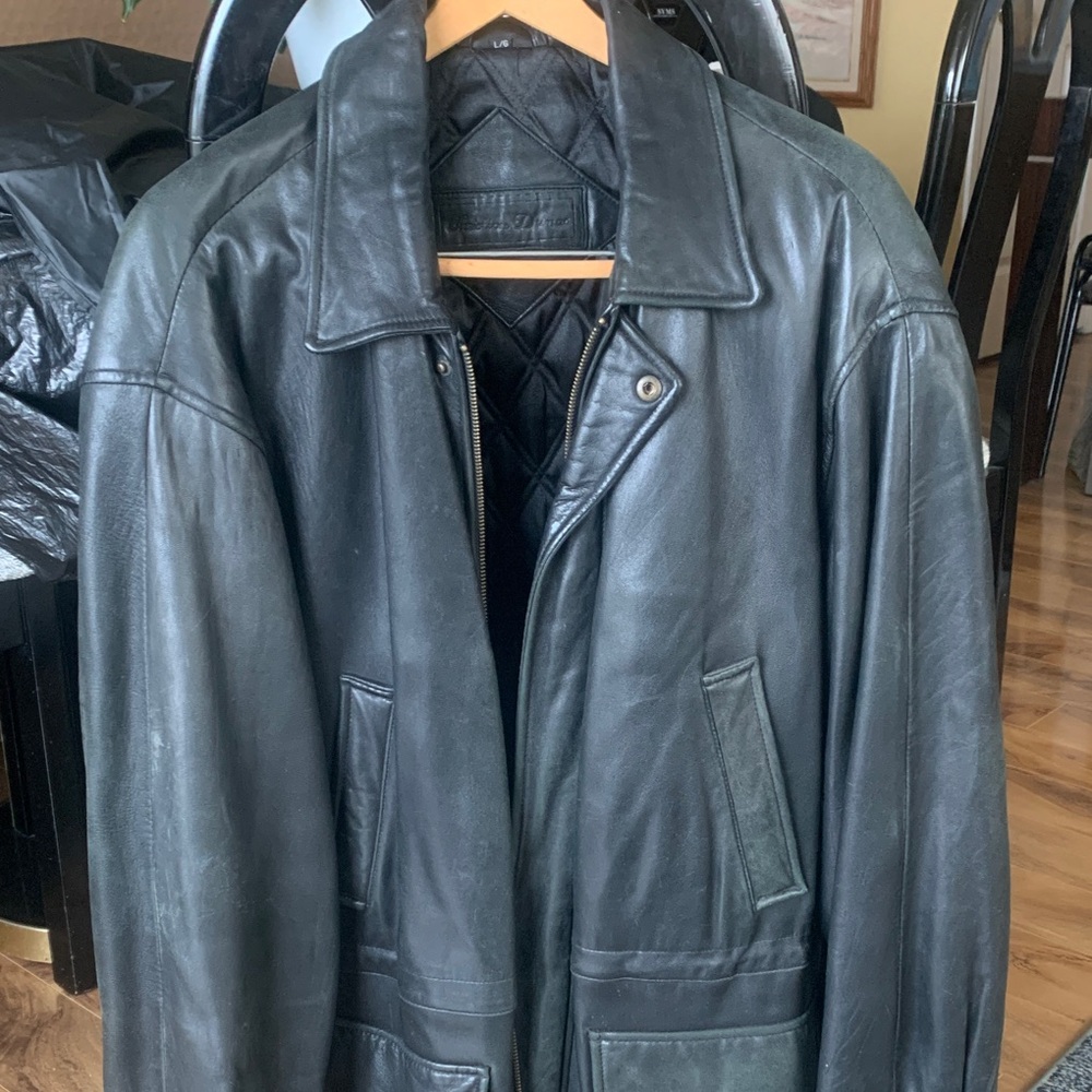 Men's Black Leather Military Jacket